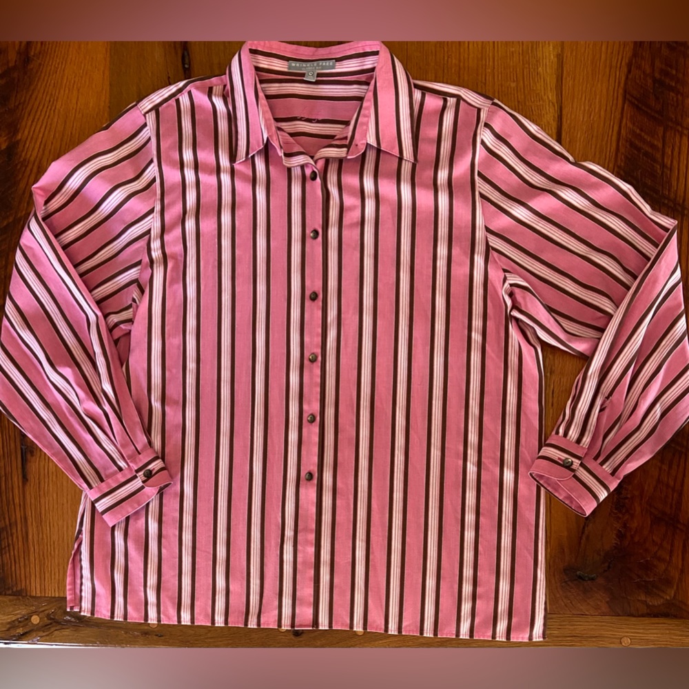 Foxcroft Wrinkle Free Classic Fit Button Up Stripe Shirt, Size 18